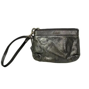 Coach Metallic Silver Pierced‎ Leather Wristlet